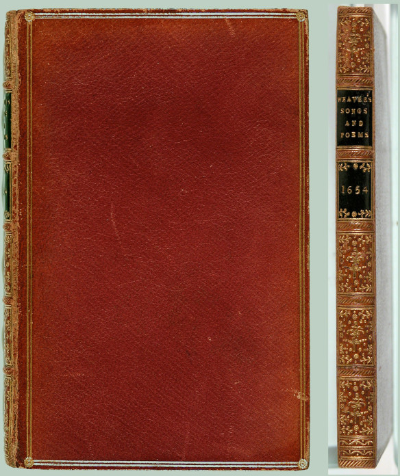 Link to catalog record-- image of red leather binding with gilt tooling and black labels on spine