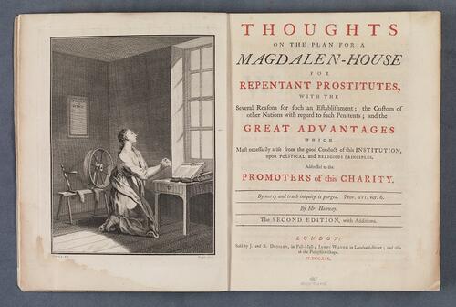 frontis and title page. Frontis depicts a man kneeling in front of a window with a spinning wheel behind him