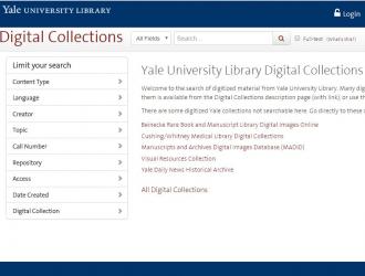screenshot of digital collections home page