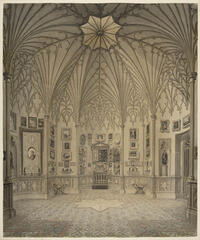Watercolor view of the interior of the Tribune at Strawberry Hill